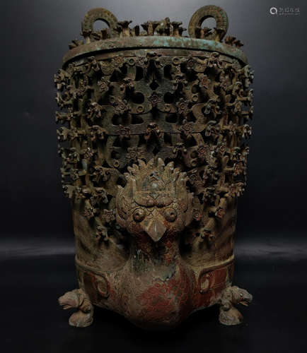 COPPER CONTAINER SHAPED WITH BIRD