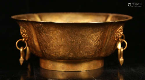 GILT BRONZE PLATE CARVED WITH PHOENIX&FLOWER