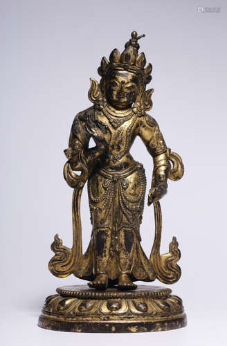 GILT BRONZE GUANYIN BUDDHA STATUE