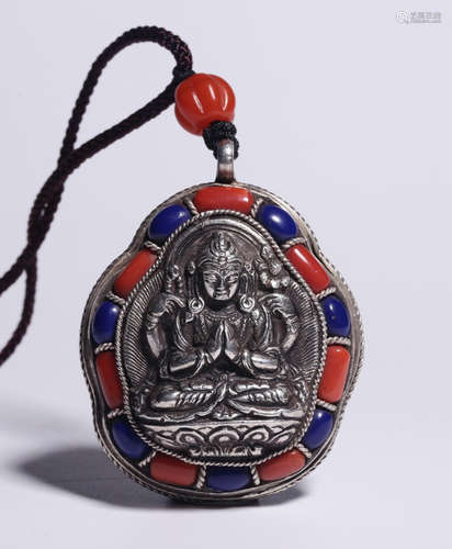 SILVER PENDANT CARVED WITH GUANYIN BUDDHA