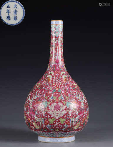 DAQINGYONGZHENGNIANZHI MARK FAMILLE ROSE GLAZE VASE