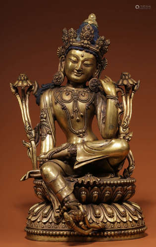 GILT BRONZE GUANYIN BUDDHA STATUE