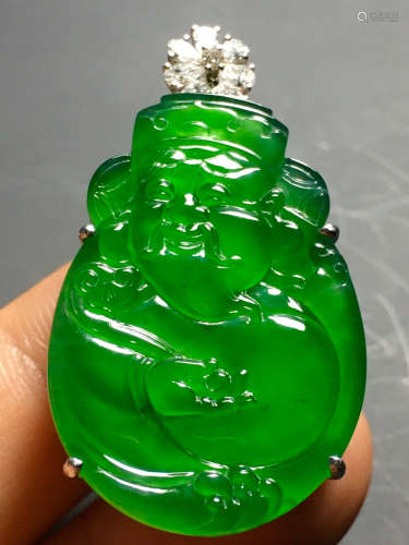 ICY JADEITE PENDANT CARVED WITH CAISHEN
