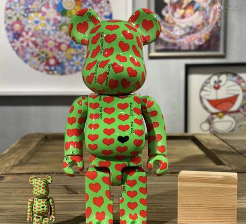 Bearbrick green heart 绿红心400%+100%