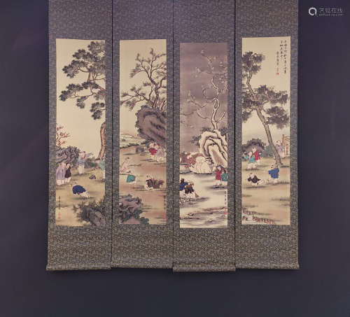 Chinese Four Screens Of Painting - Tang Yin