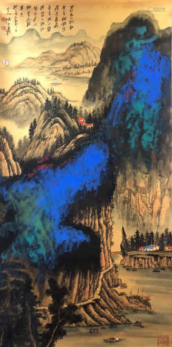 Chinese Painting Of Landscape On Golden Paper - Zhang Daqian