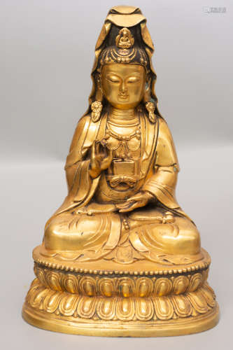 Chinese Bronze Gold Gilded Buddha Statue