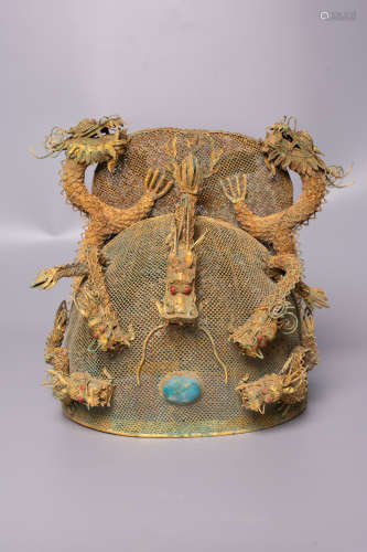 Chinese Bronze Gold Gilded Hat Holder