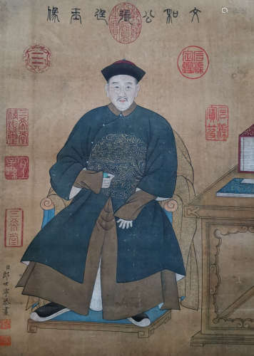 Chinese Painting Of Statue Of Zhang Tingyu - Lang Shining Zh...