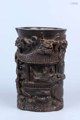 Chinese Agarwood Carving Brush Pot
