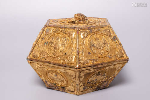 Chinese Bronze Gold Gilded Cover Box