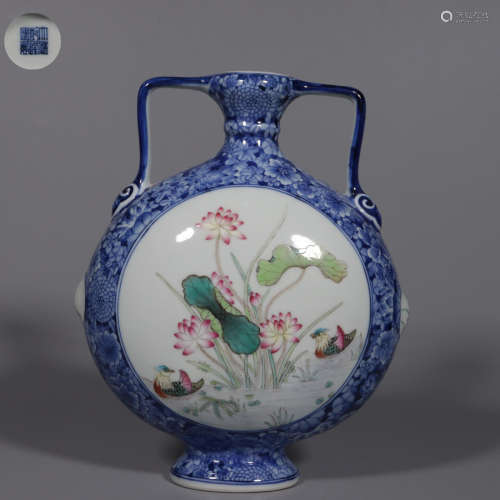 Chinese Blue And White Famille Rose Porcelain Bottle