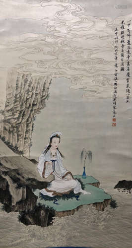 Chinese Painting Of Guanyin Statue - Feng Chaoran