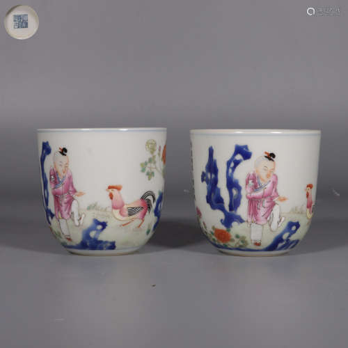 Chinese Pair Of Famille Rose Porcelain Cups