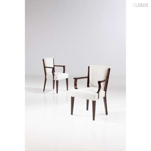 欧仁-普林兹(1889-1948)一对扶手椅桃花心木和纺织品创作日期：约1...