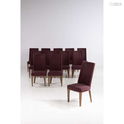 雅克-阿德内(1901-1984)十二把椅子的套间桃花心木、纺织品和黄铜由...