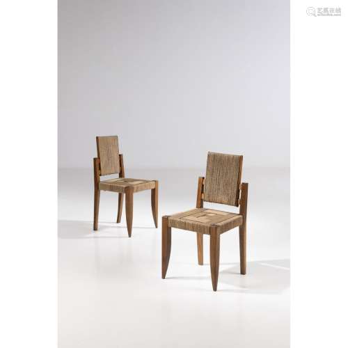 维克多-库特雷(1896-1987)一对椅子金色橡木和绳索创作日期：1950年...