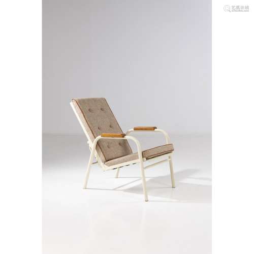 让-普鲁维(1901-1984)斜倚扶手椅漆面金属、木材、纺织品和皮革创作...