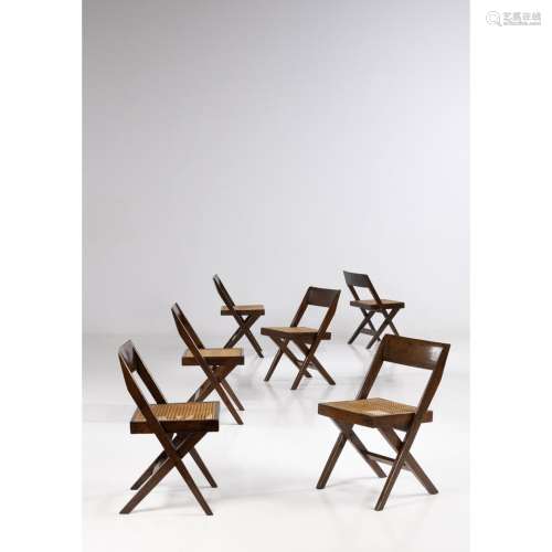 皮埃尔-让内(Pierre Jeanneret) (1896-1967)由六把椅子组成的套房...
