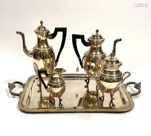 镀银茶和咖啡套装，包括一个咖啡壶，一个茶壶，一个糖碗和一个牛奶壶...