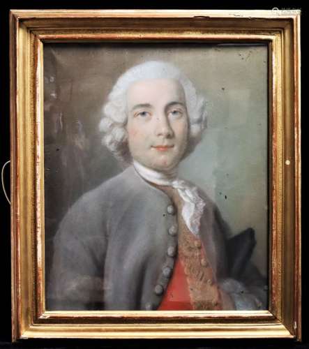 皮埃尔-阿莱(1700-1781)，归功于穿着服装的男子肖像纸上粉笔画，装...