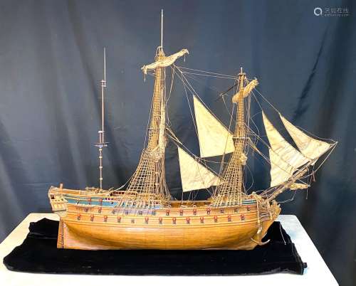 一艘三桅木船的模型19世纪中叶H.88 - W 113 - D 17 cm(磨损、缺失...