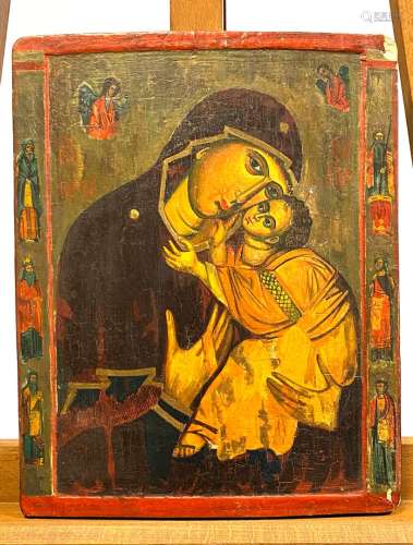 柔情圣母像木板上的淡彩画。略有缺失巴尔干半岛, 20世纪高度：33.5...