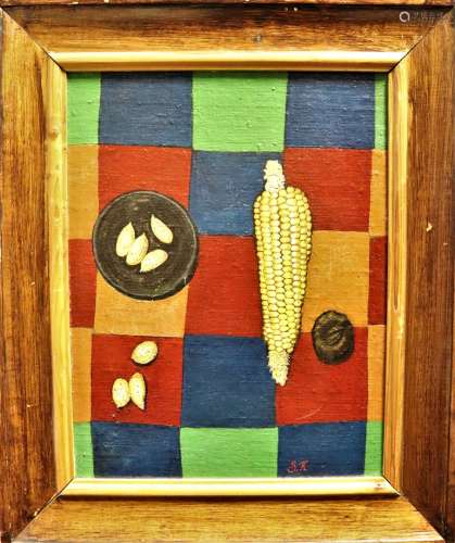 Z.KOROTKOVA，二十世纪的俄罗斯学校玉米棒子 (1997)裱在纸板上的布...
