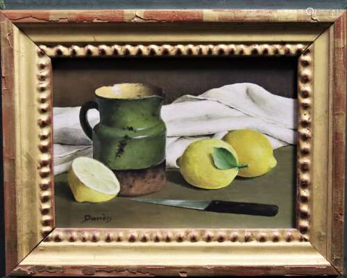 Jean-Marie DANEIS (二十世纪)柠檬的静物布面油画左下方有签名16...