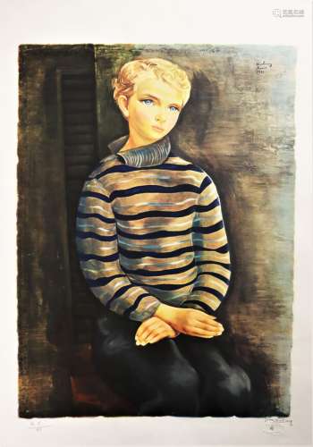 摩西-基斯林（1891-1953）之后穿条纹毛衣的儿童画像石版画编号为HC...