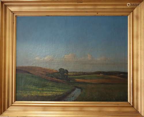 汉斯-希尔索 (1871-1942)丹麦克纳布斯特鲁普岛的景色布面油画右下...