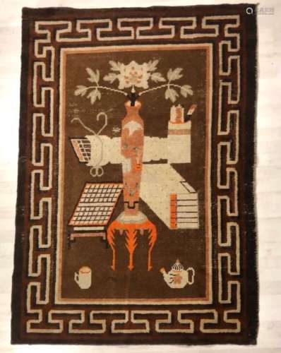 中国宝岛，原创地毯羊毛天鹅绒，棉质衬底。棕色领域的咖啡桌和客厅家...