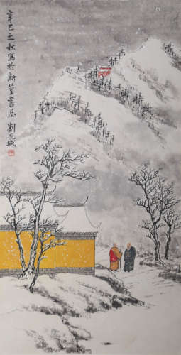 刘光城 雪景禅院 纸本立轴