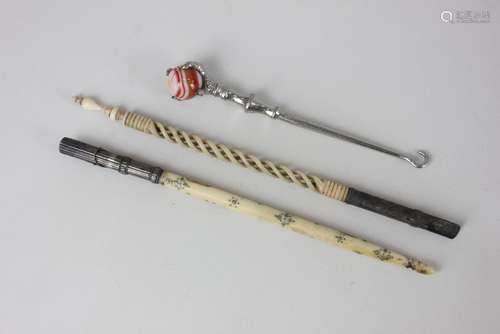 Two 19th century carved bone / ivory dip pens, to include on...