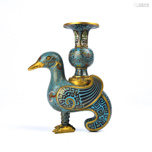 A CLOISONNE ENAMEL 'DUCK' VASE.JUN