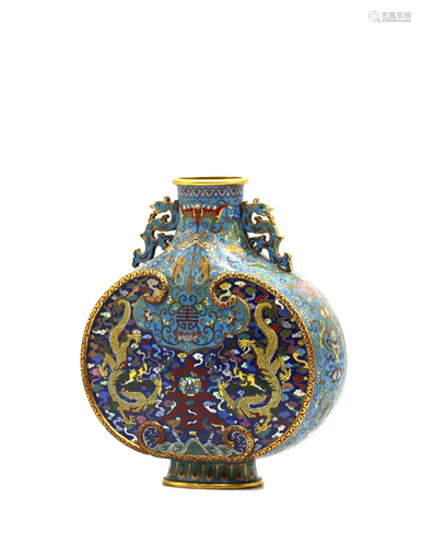 A CLOISONNE ENAMEL 'DRAGON' BRONZE VASE.MARK OF