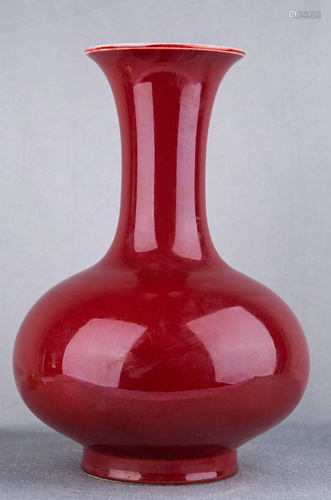 A COPPER-RED BOTTLE VASE.MARK OF QIANLONG