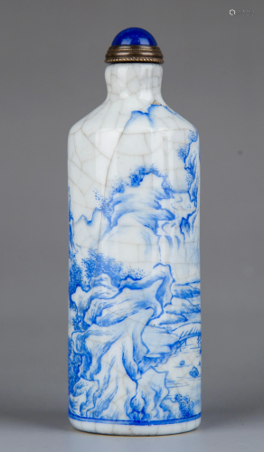 A BLUE AND WHITE SNUFF BOTTLE.MARK OF HONGXIAN