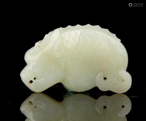 A CARVED WHITE JADE 'FISH' PENDANT