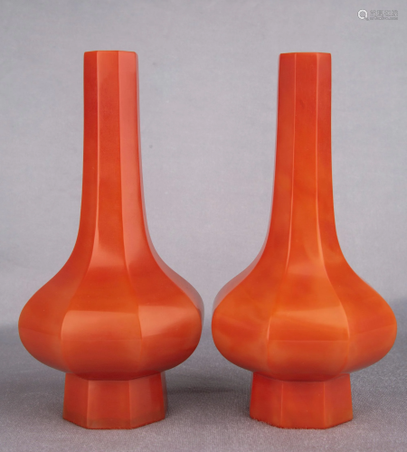 A RED GLASS VASES