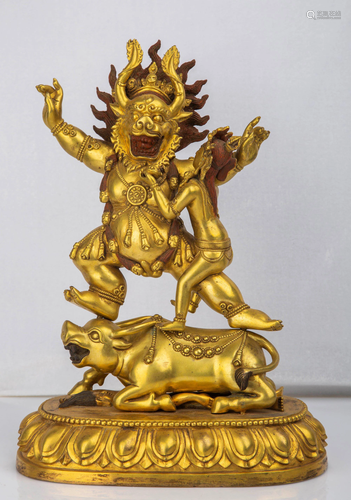 A GILT-BRONZE FIGURE OF YAMA DHARMARAJA