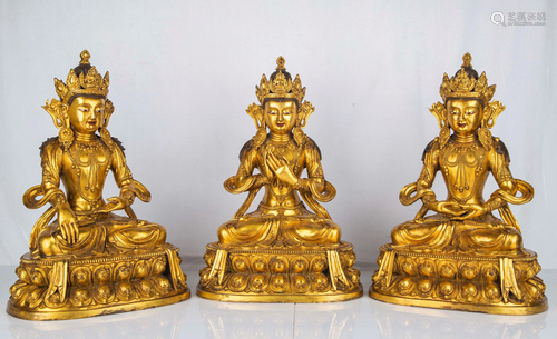 THREE OF GILT BRONZE FIGURE OF BUDDHAS