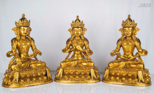 THREE OF GILT BRONZE FIGURE OF BUDDHAS