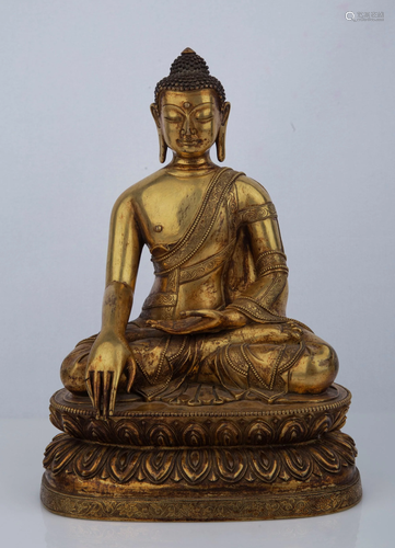 A GILT-BRONZE FIGURE OF SHAKYAMINU.MARK OF CHENGHUA