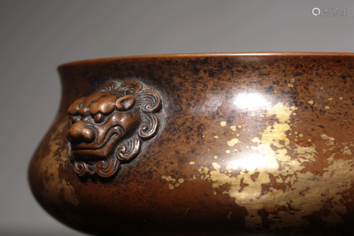 A BRONZE 'LION HEAD' CENSER .MARK OF XUANDE