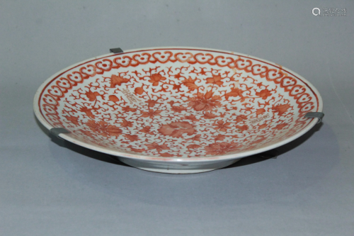 A COPPER-RED DISH.QING PERIOD