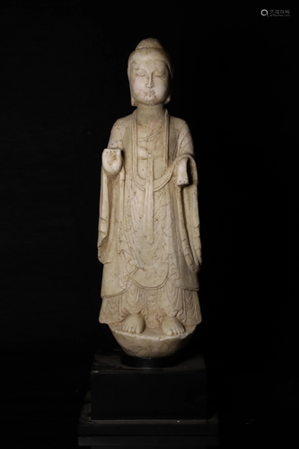 A CARVED MARBLE STONE BUDDHA.MING PERIOD