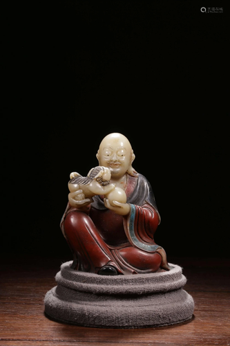 A CARVED SOAPSTONE LUOHAN.QING PERIOD