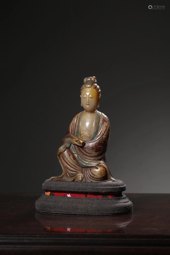 A CARVED SOAPSTONE GUANYIN.QING PERIOD