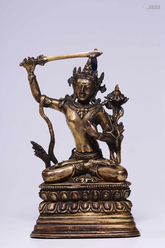 A GLT-BRONZE FIGURE OF MANJUSHRI.QING PERIOD